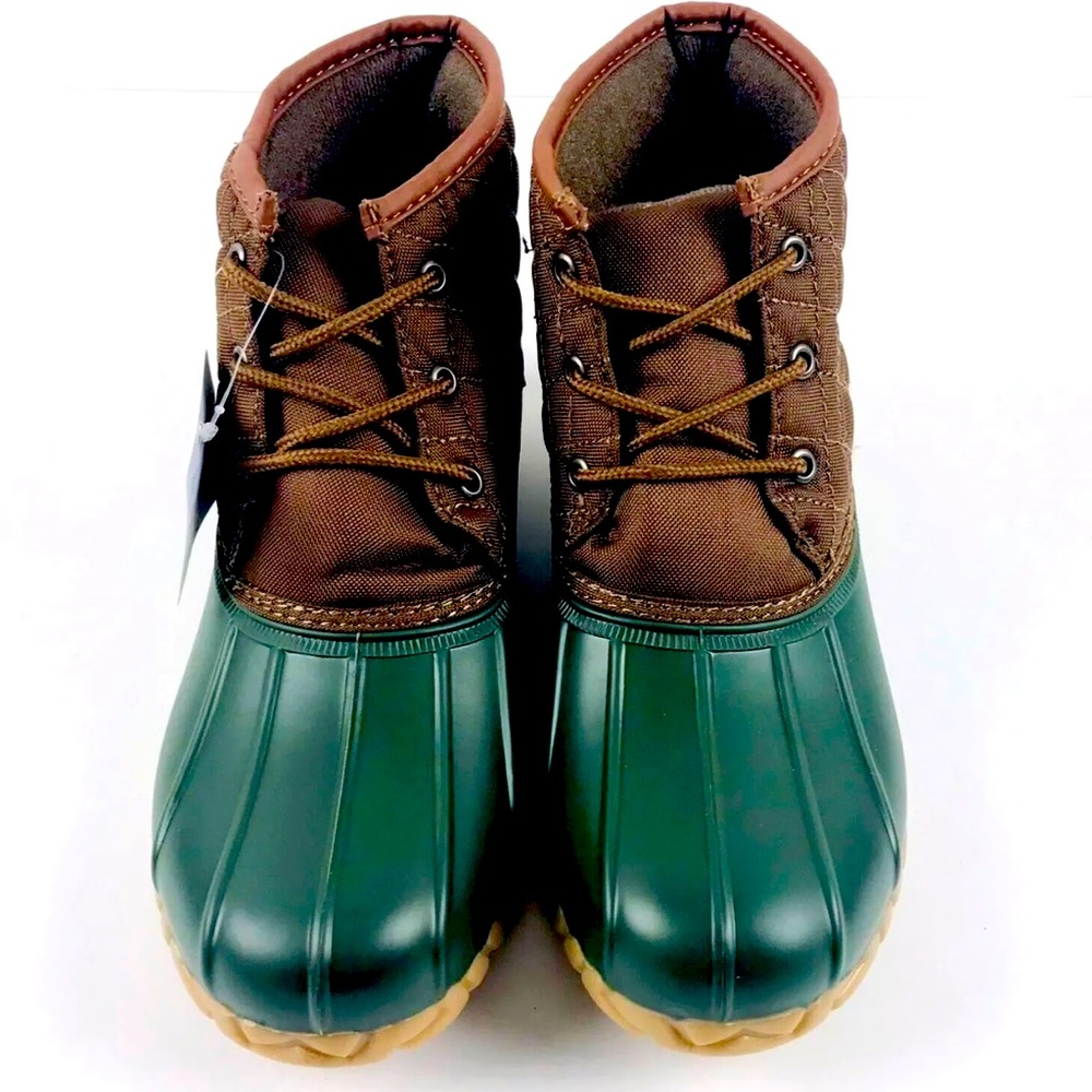 St. John's Bay Womens Denton Rain Boots waterproof Green Brown Flat Heel SZ 9